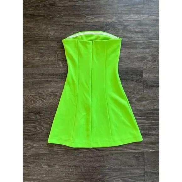 NWOT Miscreants London Cupid Mini Dress W/Slit In Neon Green UK 6 US 2 - Picture 2 of 10